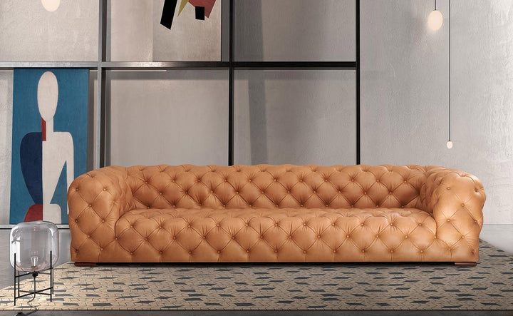Dexter - Transitional Camel Full Italian Leather Tufted Sofa