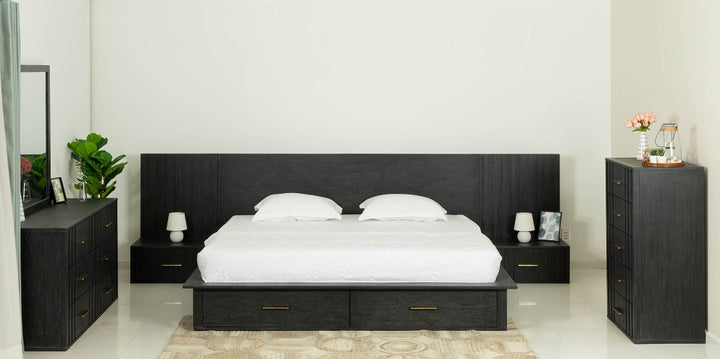 Manchester- Contemporary Platform Dark Grey Q Bed