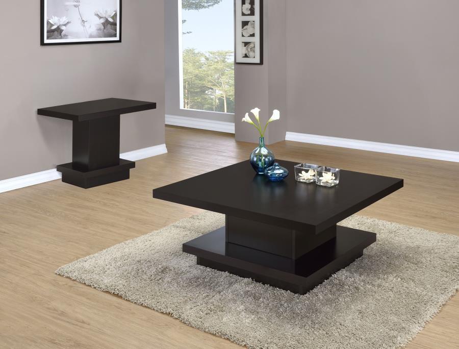 Reston - 2 Piece Square Coffee And End Table Set - Cappuccino Table Set modern furniture Contempo Furniture