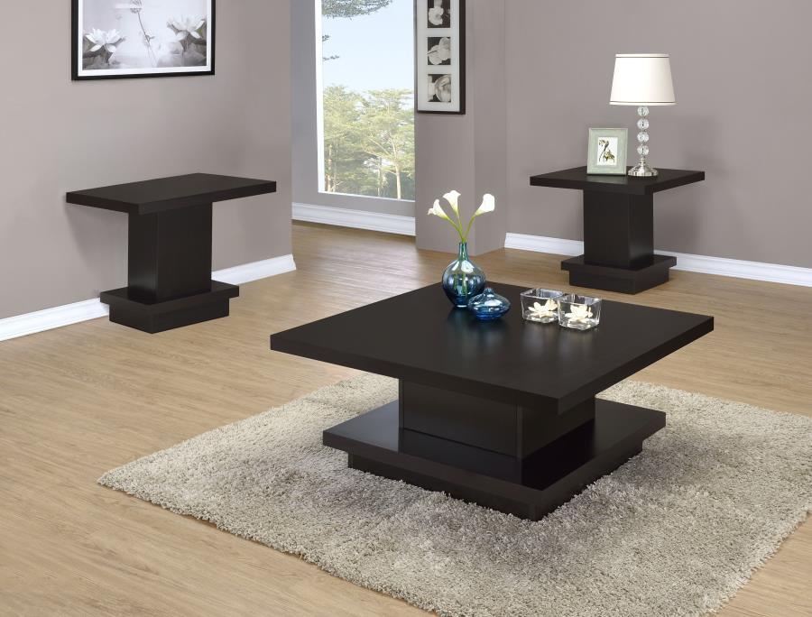 Reston - 3 Piece Square Coffee And End Table Set - Cappuccino Table Set modern furniture Contempo Furniture