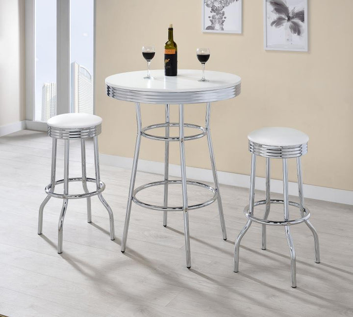 Retro - 3 Piece Round 1950s Bistro Pub Bar Table Set - White 3 - Piece Dining Room Set modern furniture Contempo Furniture