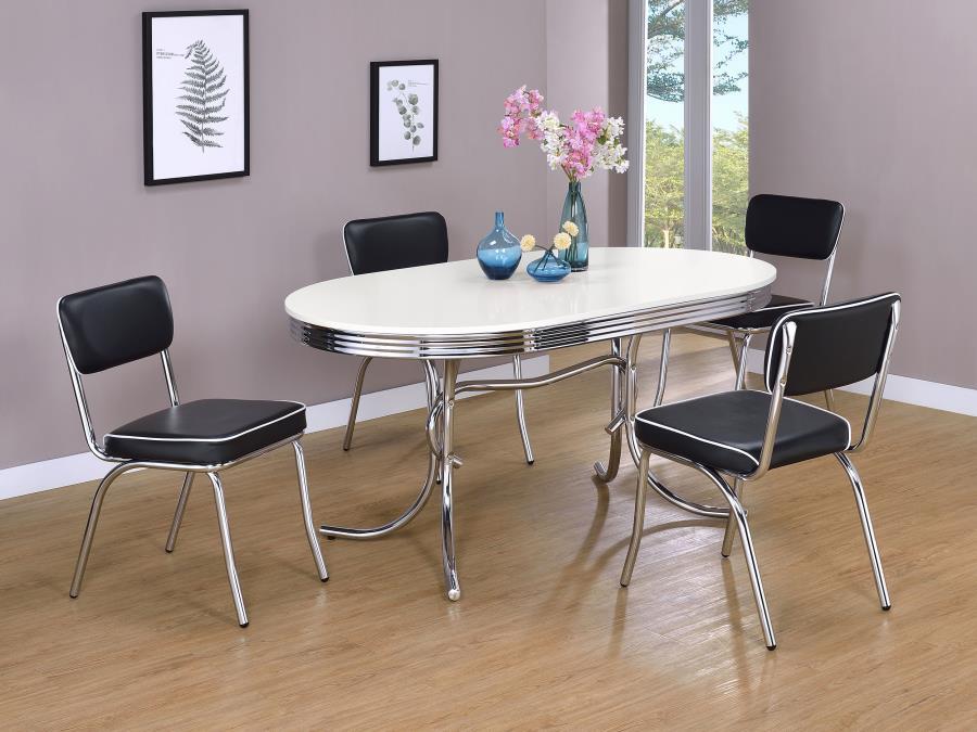 Retro - 5 Piece Oval Dining Table Set - White And Black 5 - Piece Dining Room Set modern furniture Contempo Furniture