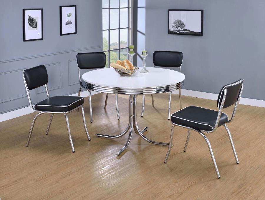 Retro - 5 Piece Round Dining Table Set - White And Black 5 - Piece Dining Room Set modern furniture Contempo Furniture