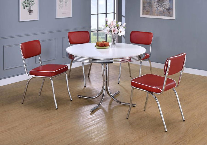 Retro - 5 Piece Round Dining Table Set - White And Red 5 - Piece Dining Room Set modern furniture Contempo Furniture