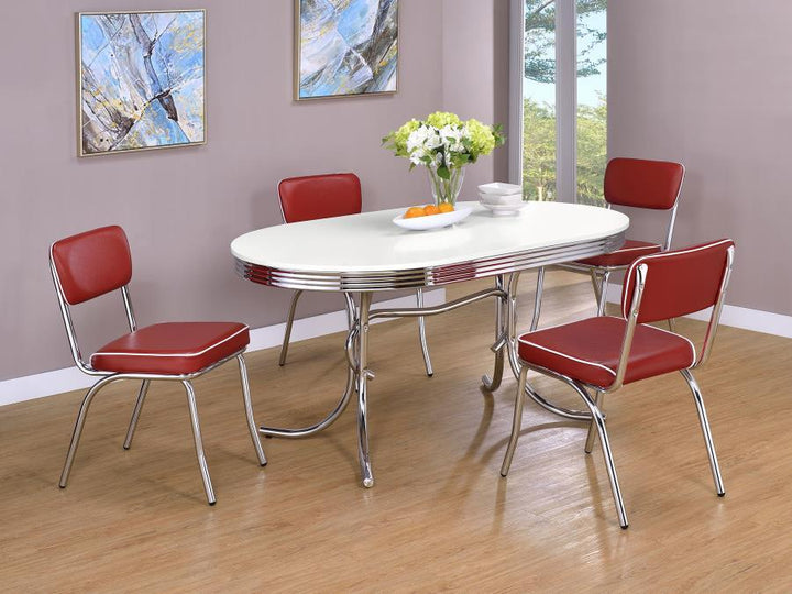 Retro - Oval Wood Top Dining Table - White And Chrome Dining Table modern furniture Contempo Furniture