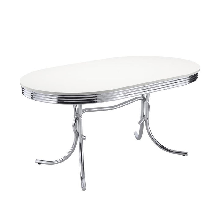 Retro - Oval Wood Top Dining Table - White And Chrome Dining Table modern furniture Contempo Furniture