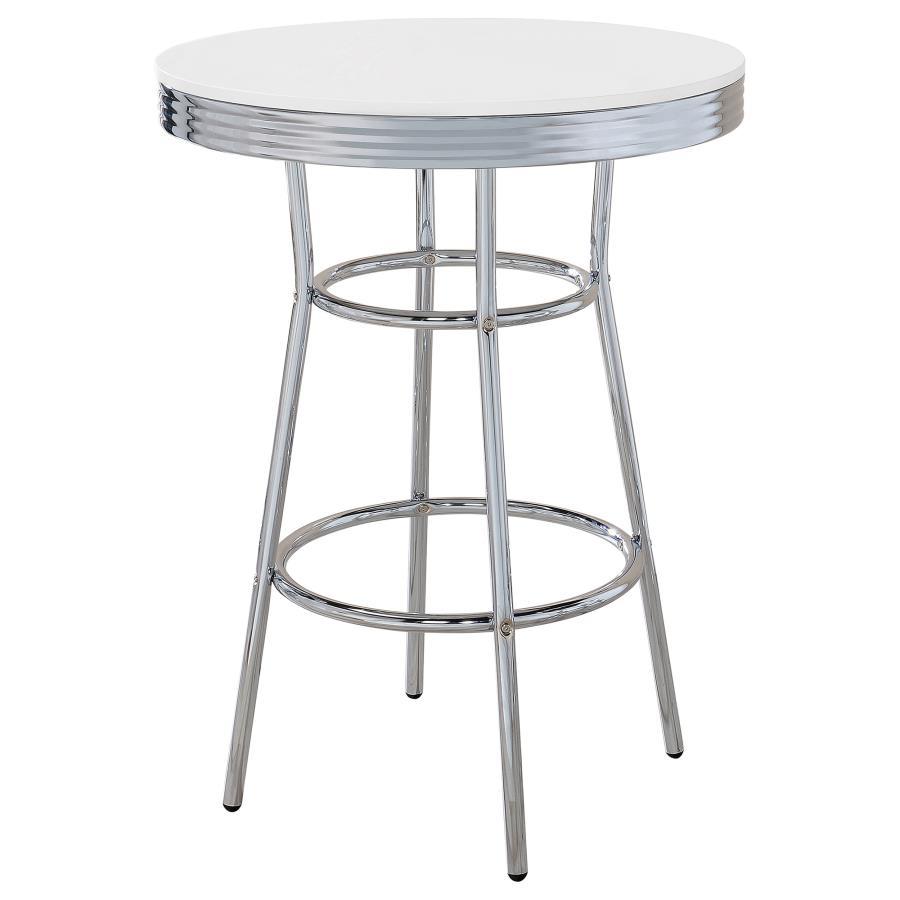 Retro - Round 1950's Bistro Pub Height Bar Table - White Bar Table modern furniture Contempo Furniture