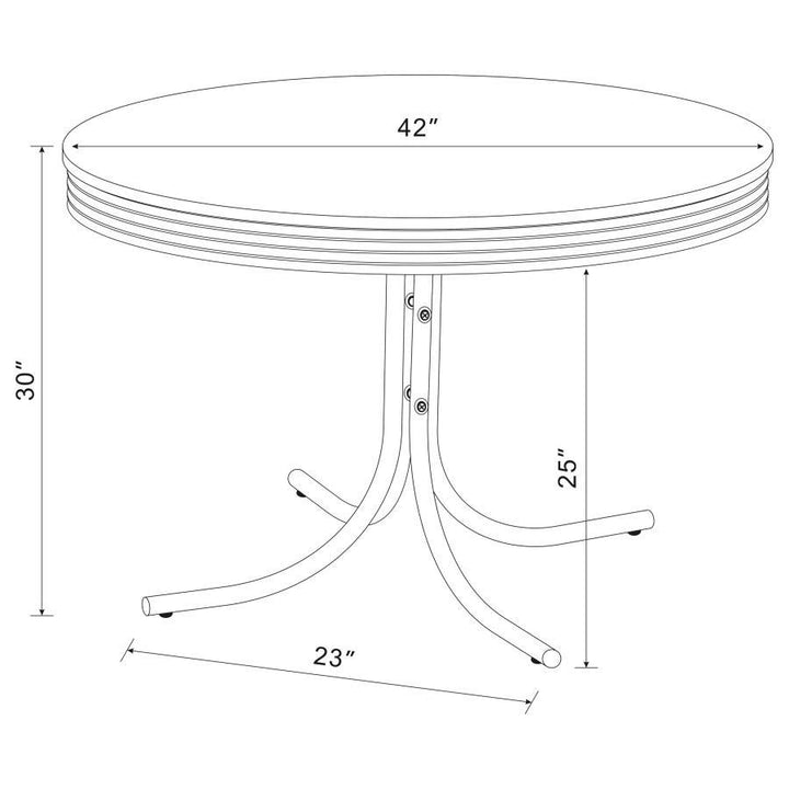 Retro - Round Wood Top Dining Table - White And Chrome Dining Table modern furniture Contempo Furniture