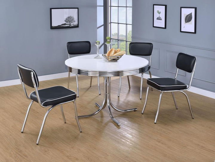 Retro - Round Wood Top Dining Table - White And Chrome Dining Table modern furniture Contempo Furniture