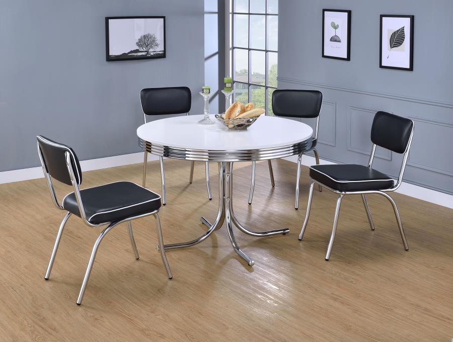 Retro - Round Wood Top Dining Table - White And Chrome Dining Table modern furniture Contempo Furniture