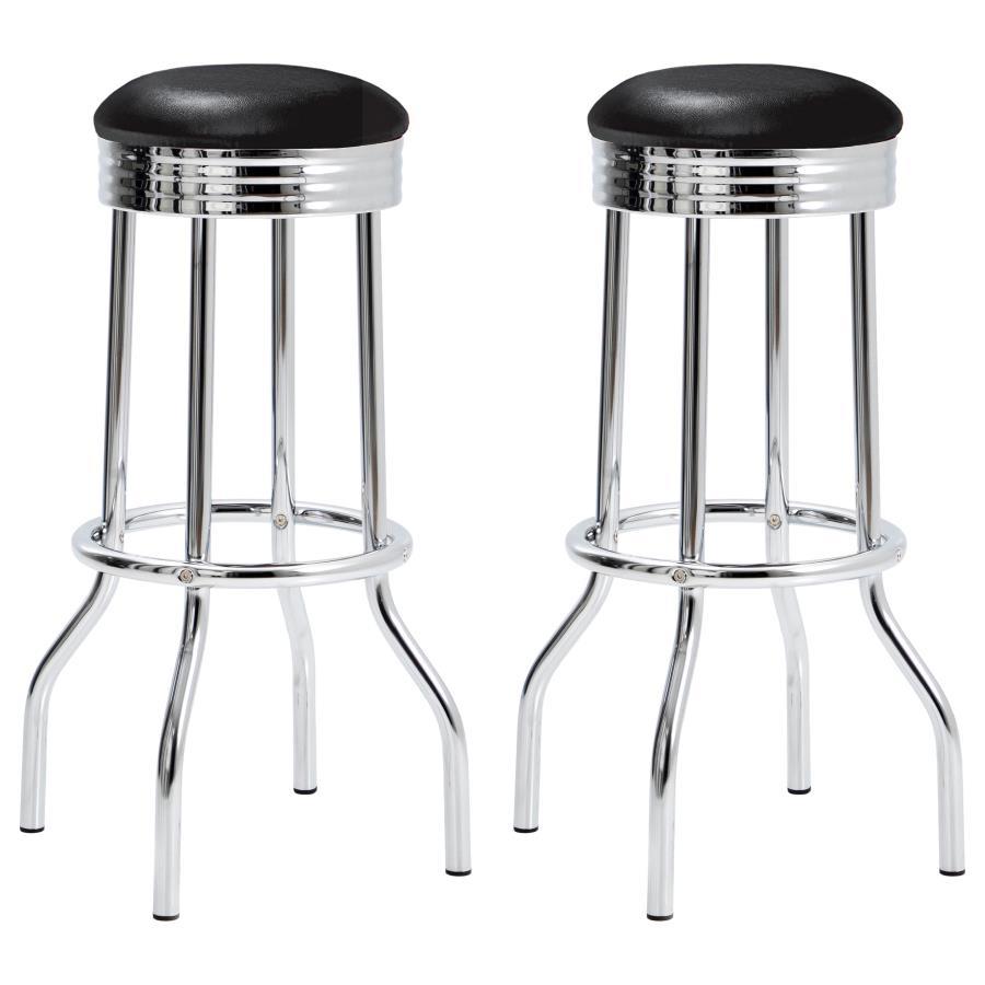 Retro - Upholstered Metal Swivel Bar Stool (Set of 2) - Black Stool Set modern furniture Contempo Furniture