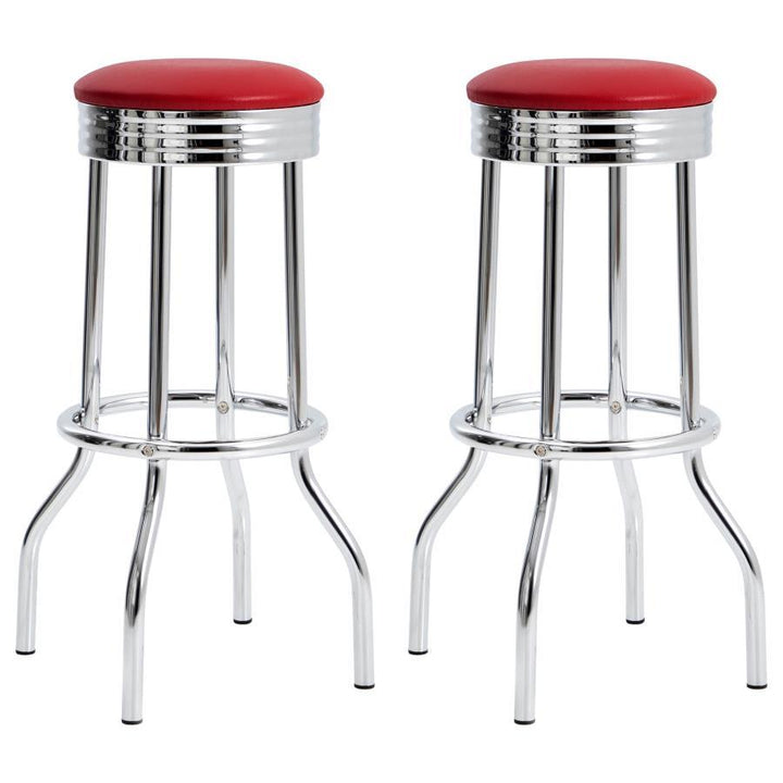 Retro - Upholstered Metal Swivel Bar Stool (Set of 2) - Red Stool Set modern furniture Contempo Furniture