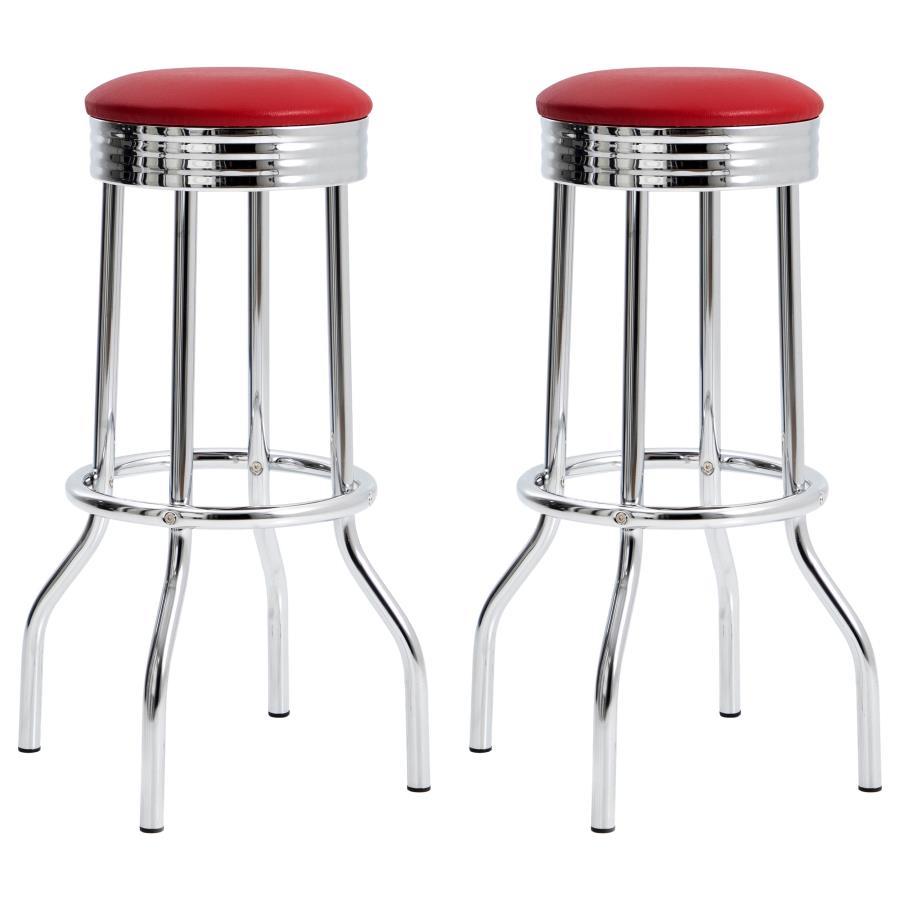 Retro - Upholstered Metal Swivel Bar Stool (Set of 2) - Red Stool Set modern furniture Contempo Furniture