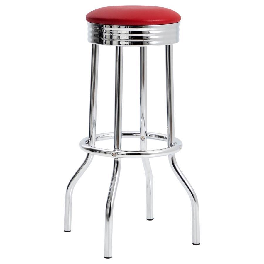 Retro - Upholstered Metal Swivel Bar Stool (Set of 2) - Red Stool Set modern furniture Contempo Furniture
