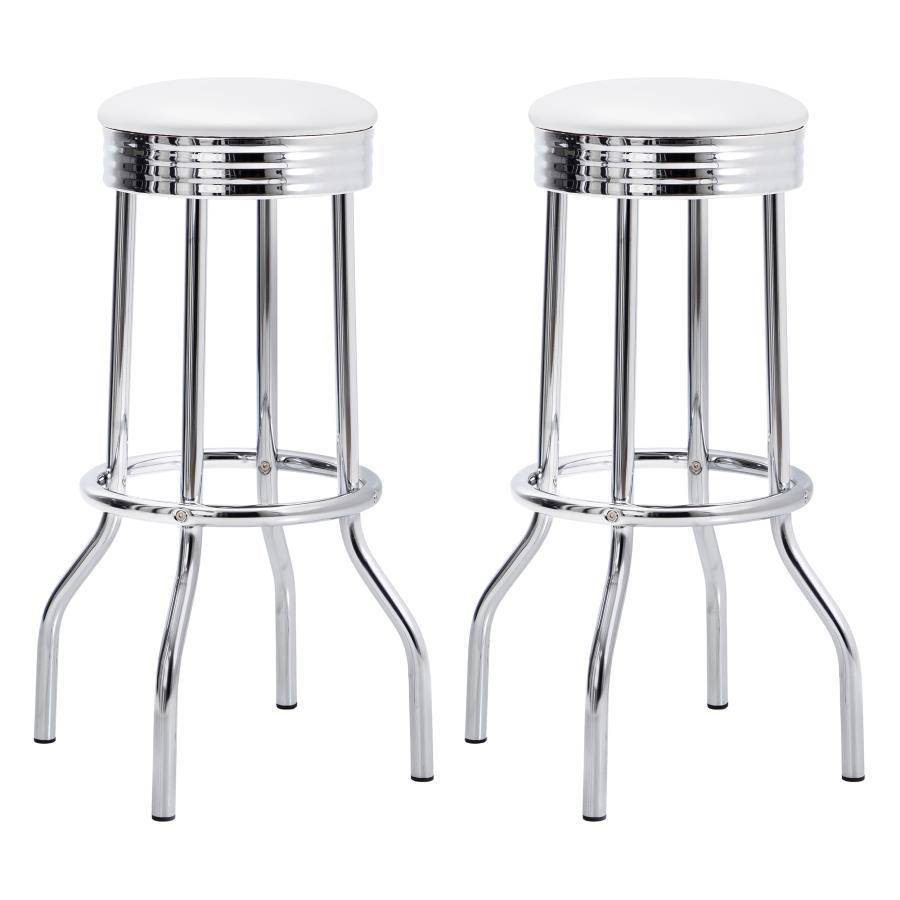 Retro - Upholstered Metal Swivel Bar Stool (Set of 2) - White Stool Set modern furniture Contempo Furniture