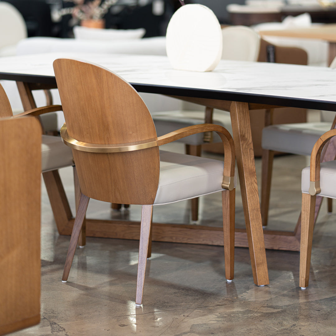 Rexford Modern Taupe & Walnut Dining Armchair