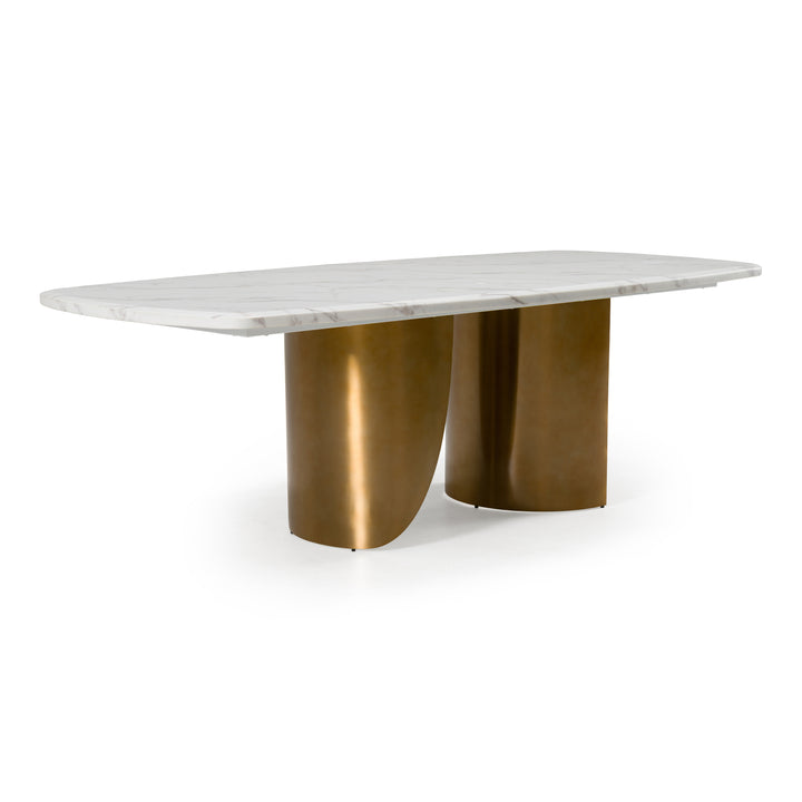 Reynold - Glam Faux Marble + Gold Stainless Steel 94-Inch Dining Table