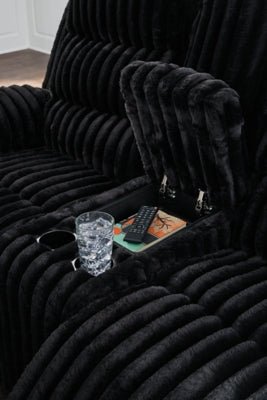 Rhine Falls Power Reclining Loveseat with Console - Black Reclining Loveseat modern furniture Contempo Furniture
