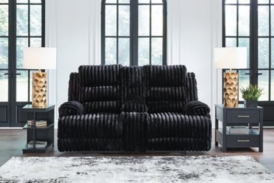Rhine Falls Power Reclining Loveseat with Console - Black Reclining Loveseat modern furniture Contempo Furniture