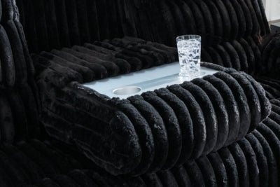 Rhine Falls Power Reclining Sofa with Drop Down Table - Black Reclining Sofa modern furniture Contempo Furniture