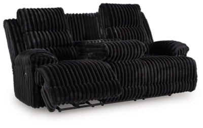 Rhine Falls Power Reclining Sofa with Drop Down Table - Black Reclining Sofa modern furniture Contempo Furniture