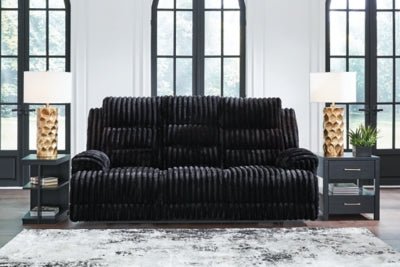 Rhine Falls Power Reclining Sofa with Drop Down Table - Black Reclining Sofa modern furniture Contempo Furniture