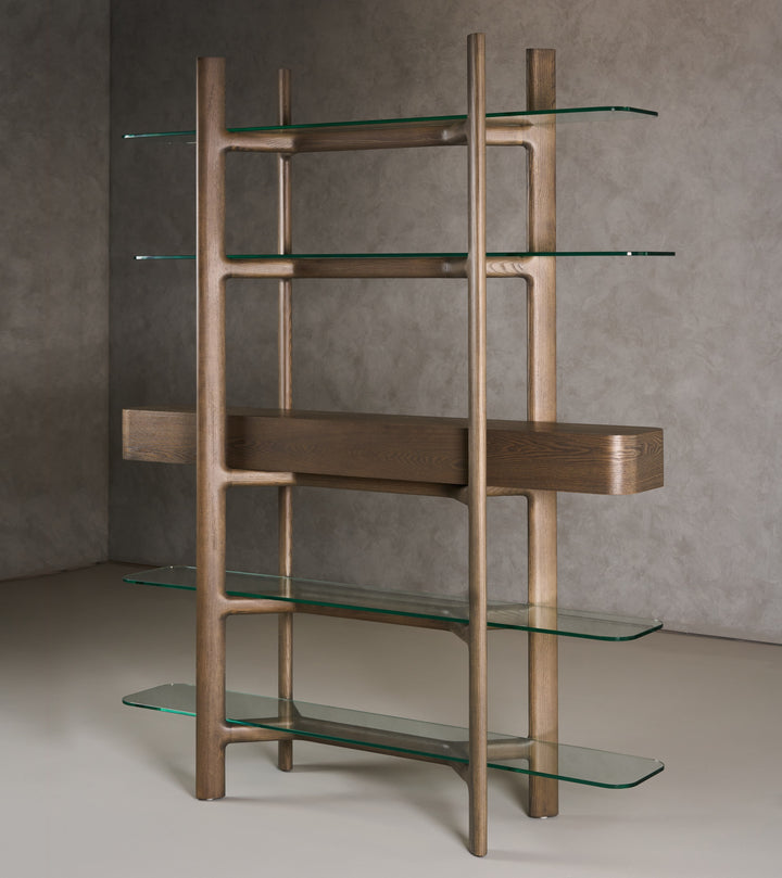 Rinaldi - Mid-Century Modern Grey Ash + Glass Bookshelf
