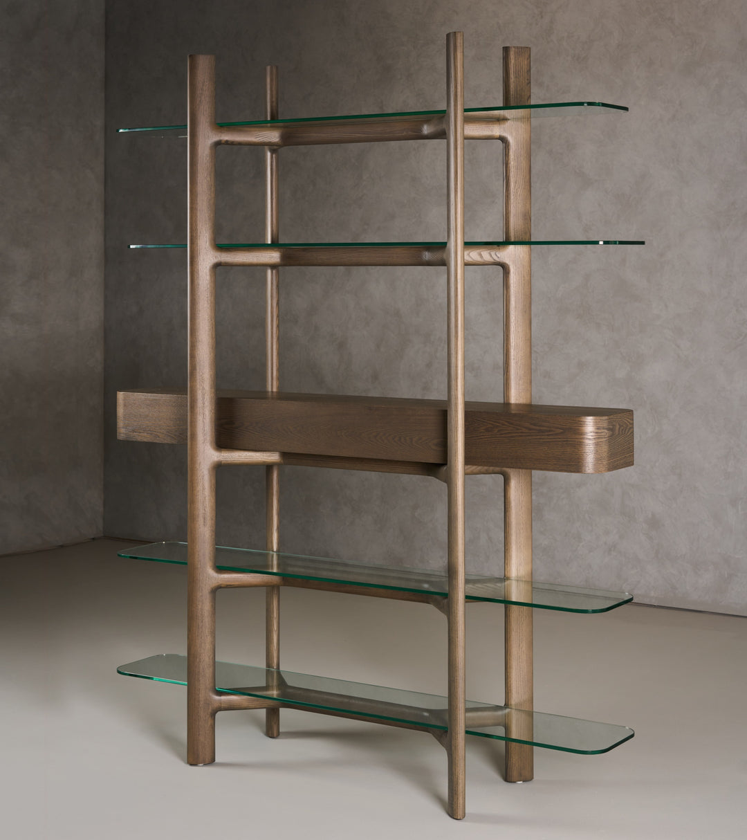 Rinaldi - Mid-Century Modern Grey Ash + Glass Bookshelf