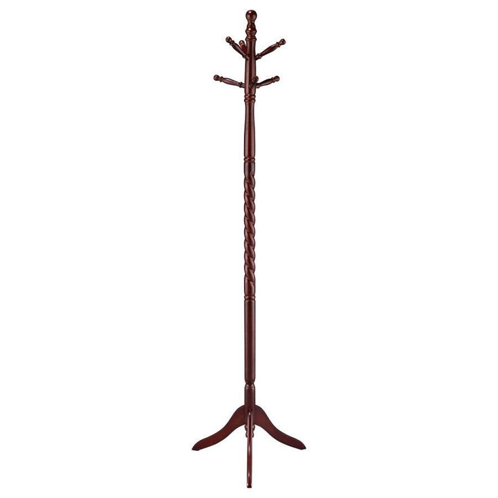 Riona - 6 Hook Freestanding Wood Coat Rack Hat Hanger - Merlot Freestanding Coat Rack modern furniture Contempo Furniture