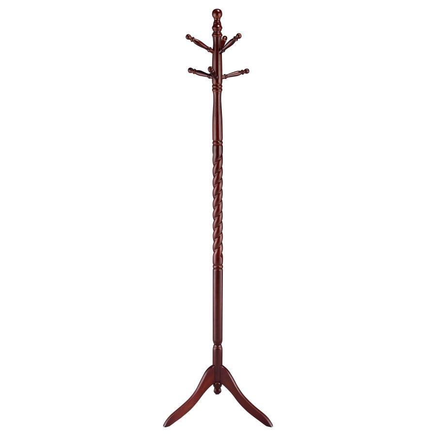 Riona - 6 Hook Freestanding Wood Coat Rack Hat Hanger - Merlot Freestanding Coat Rack modern furniture Contempo Furniture