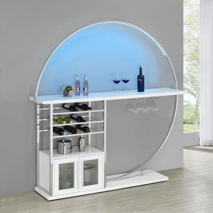 Risley - 2 - Door Circular LED Home Bar Cabinet High Gloss - White Home Bars modern furniture Contempo Furniture