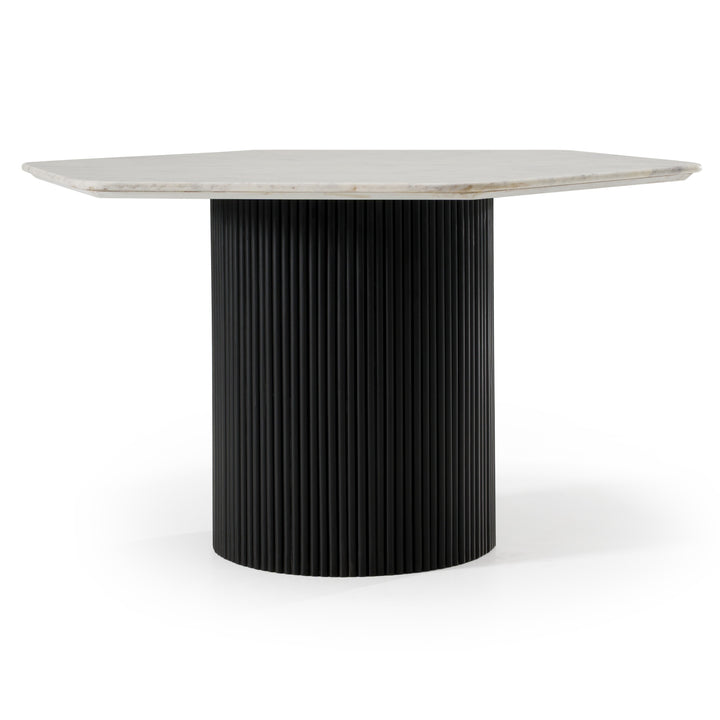 Rivas - Modern White Marble + Black Hex Dining Table