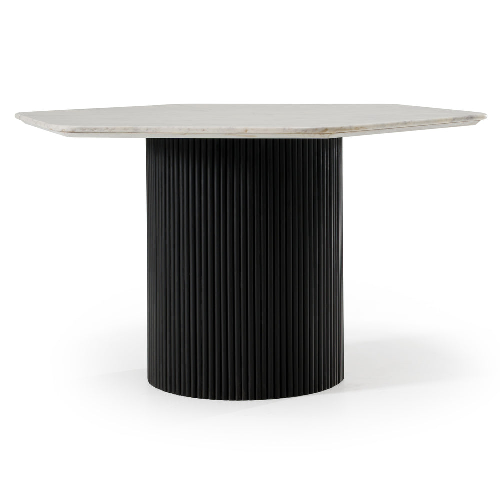 Rivas - Modern White Marble + Black Hex Dining Table