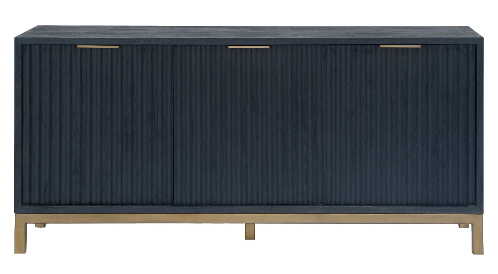 Modus Furniture 8Zu578 Kentfield 3 Door Sideboard In Black Drift Oak And Brass
