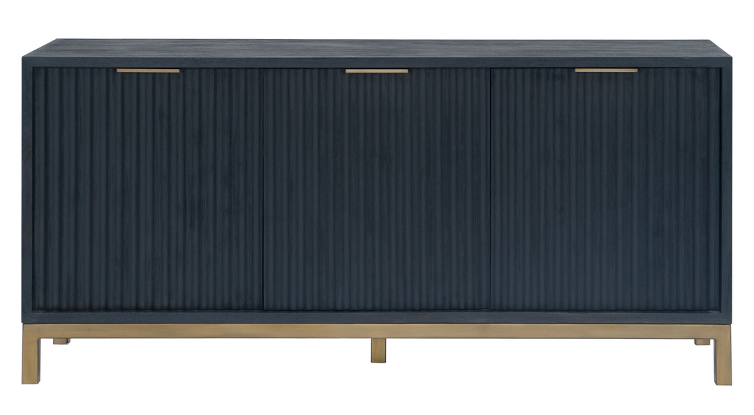 Modus Furniture 8Zu578 Kentfield 3 Door Sideboard In Black Drift Oak And Brass