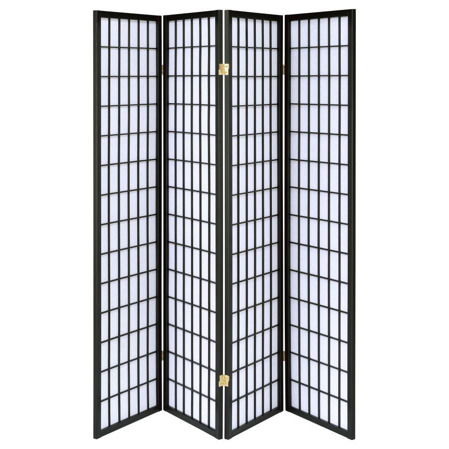 Roberto - 4 - Panel Room Divider Folding Shoji Screen - Black Room Divider modern furniture Contempo Furniture