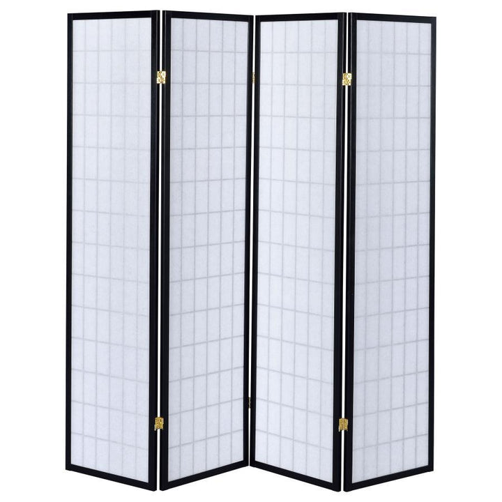 Roberto - 4 - Panel Room Divider Folding Shoji Screen - Black Room Divider modern furniture Contempo Furniture