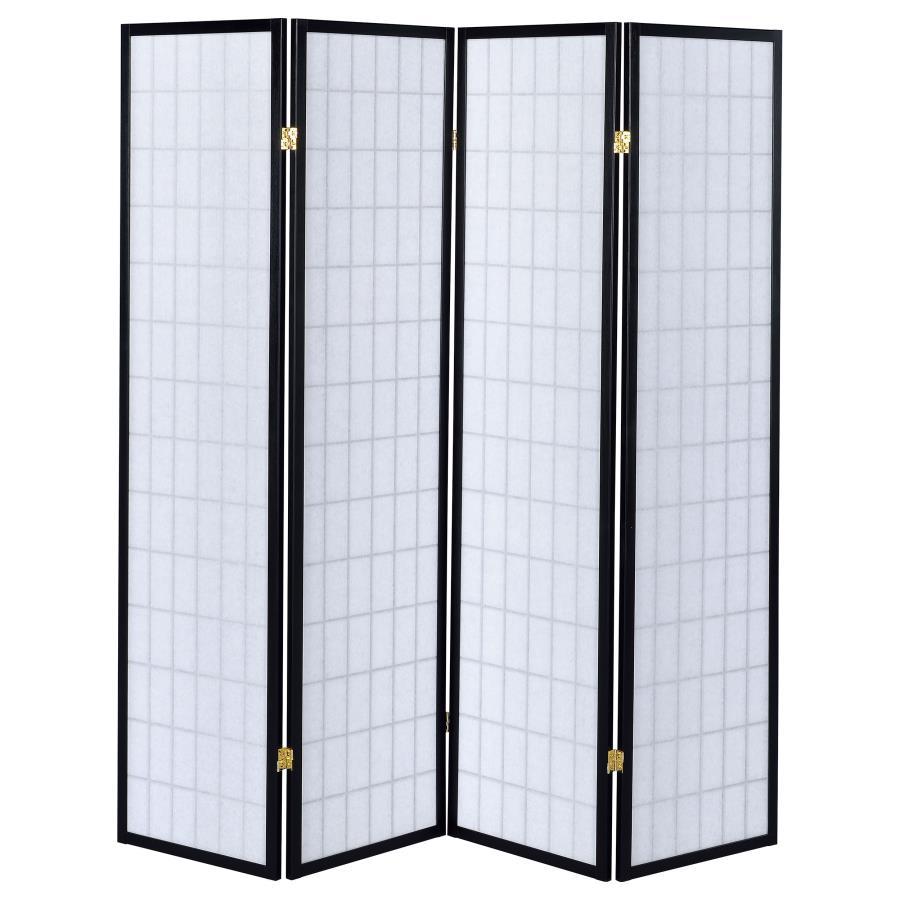 Roberto - 4 - Panel Room Divider Folding Shoji Screen - Black Room Divider modern furniture Contempo Furniture