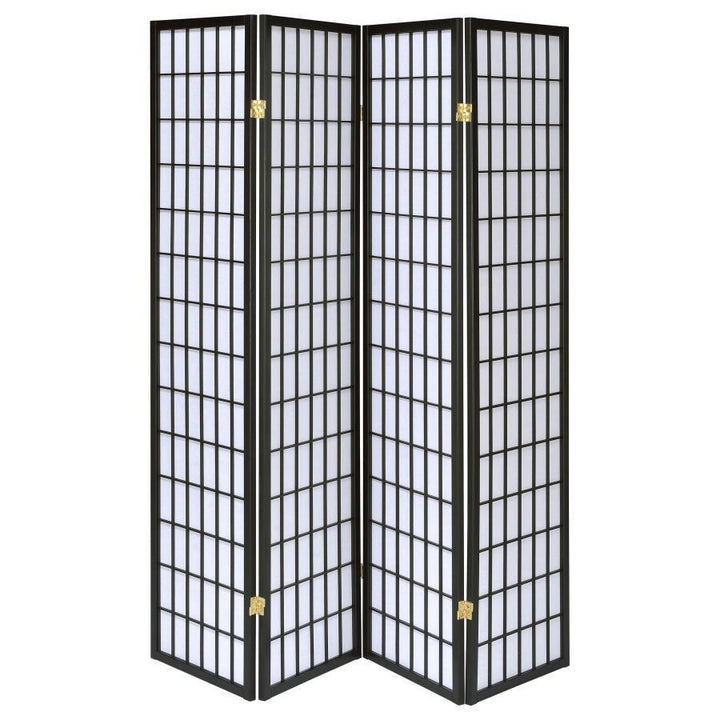 Roberto - 4 - Panel Room Divider Folding Shoji Screen - Black Room Divider modern furniture Contempo Furniture