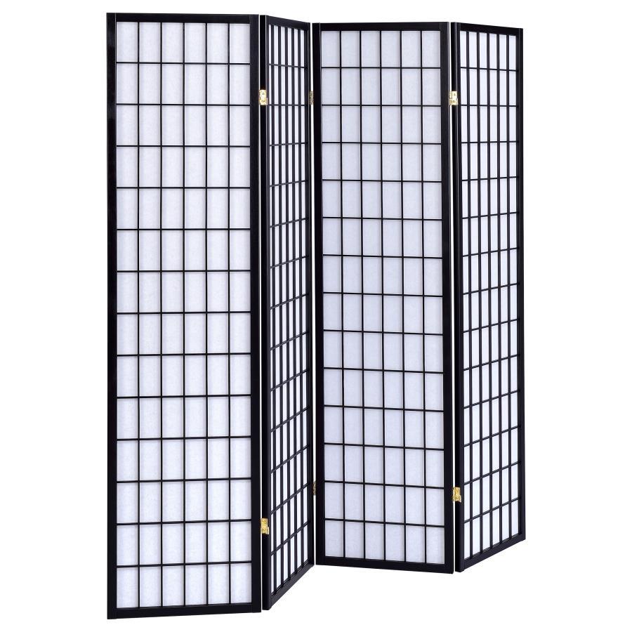 Roberto - 4 - Panel Room Divider Folding Shoji Screen - Black Room Divider modern furniture Contempo Furniture
