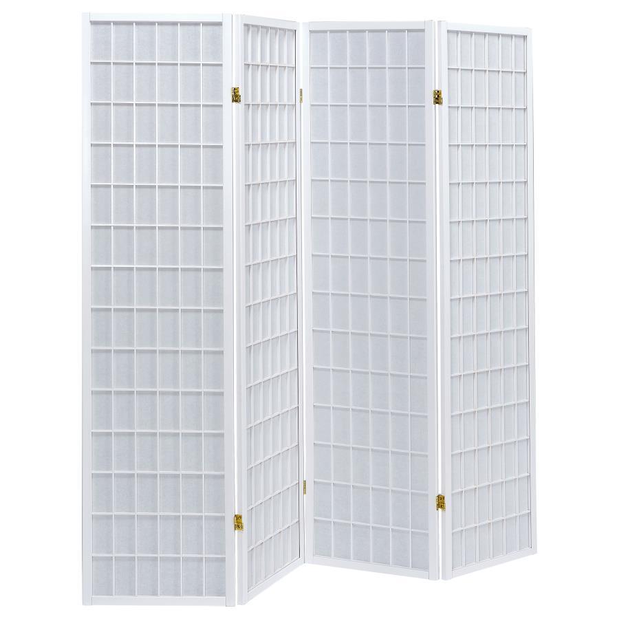 Roberto - 4 - Panel Room Divider Folding Shoji Screen - White Room Divider modern furniture Contempo Furniture