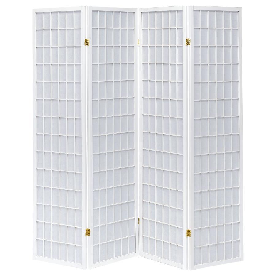 Roberto - 4 - Panel Room Divider Folding Shoji Screen - White Room Divider modern furniture Contempo Furniture