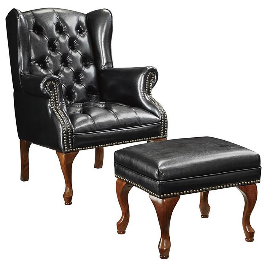 Roberts - Upholstered Wingback Chair And Ottoman Set - Black Stationary Chair & Ottoman modern furniture Contempo Furniture