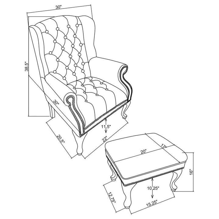 Roberts - Upholstered Wingback Chair And Ottoman Set - Black Stationary Chair &amp; Ottoman modern furniture Contempo Furniture
