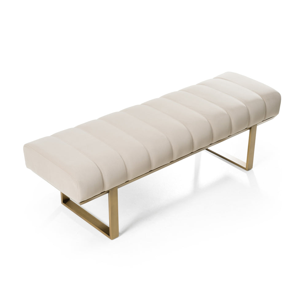 Robles - Modern Beige Fabric + Antique Brass Dining Bench - View 2