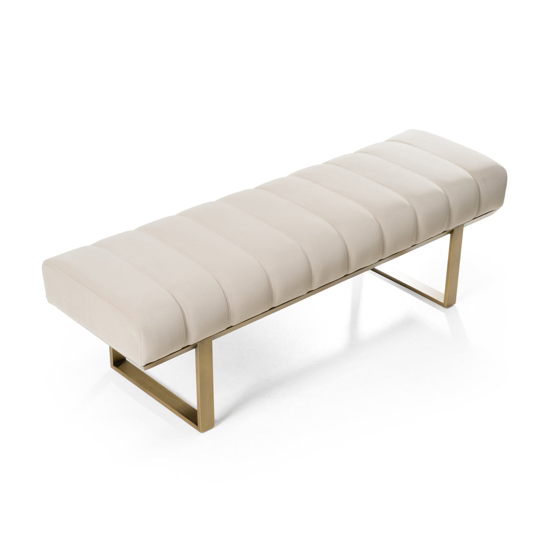 Robles - Modern Beige Fabric + Antique Brass Dining Bench