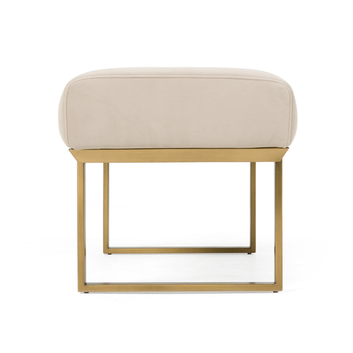 Robles - Modern Beige Fabric + Antique Brass Dining Bench