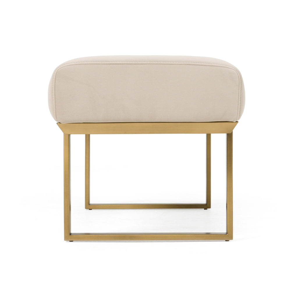 Robles - Modern Beige Fabric + Antique Brass Dining Bench - View 3