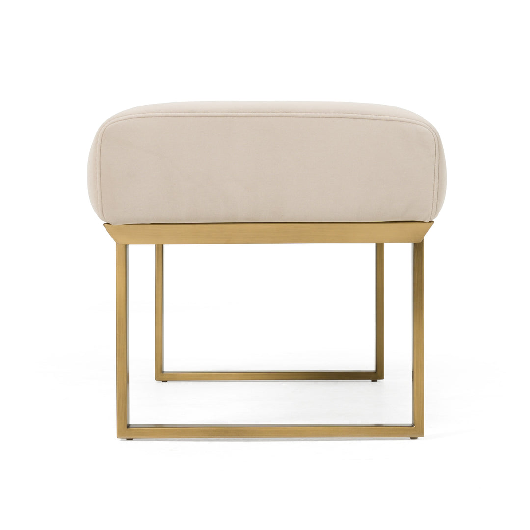 Robles - Modern Beige Fabric + Antique Brass Dining Bench