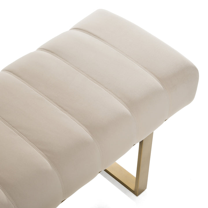 Robles - Modern Beige Fabric + Antique Brass Dining Bench